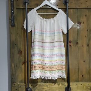 NEW SUPPLY & DEMAND DRESS BOHO SIZE LARGE CREAM COLORFUL EMBROIDERY